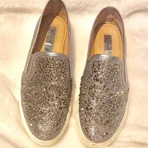 Silver glitter studded sneakers